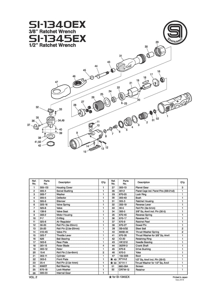 1/2" Sq. Drv. Ratchet Wrench | SI-1345EX Parts List