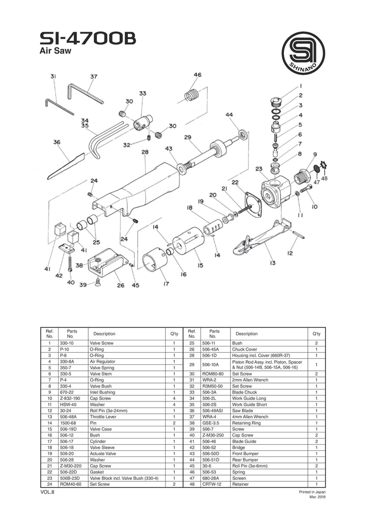 Air Saw Piston Drive Parts List