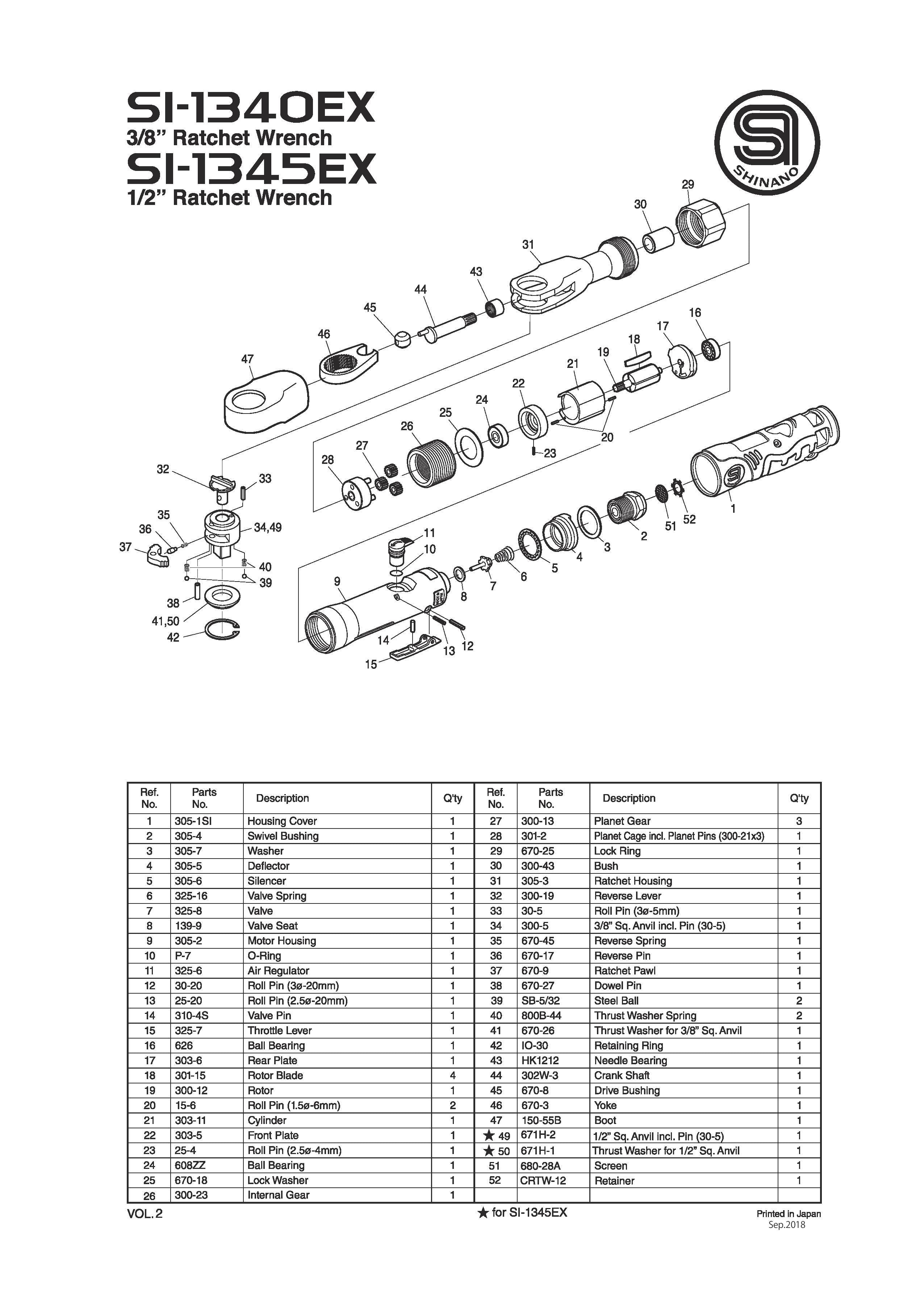 1/2" Sq. Drv. Ratchet Wrench | SI-1345EX Parts List