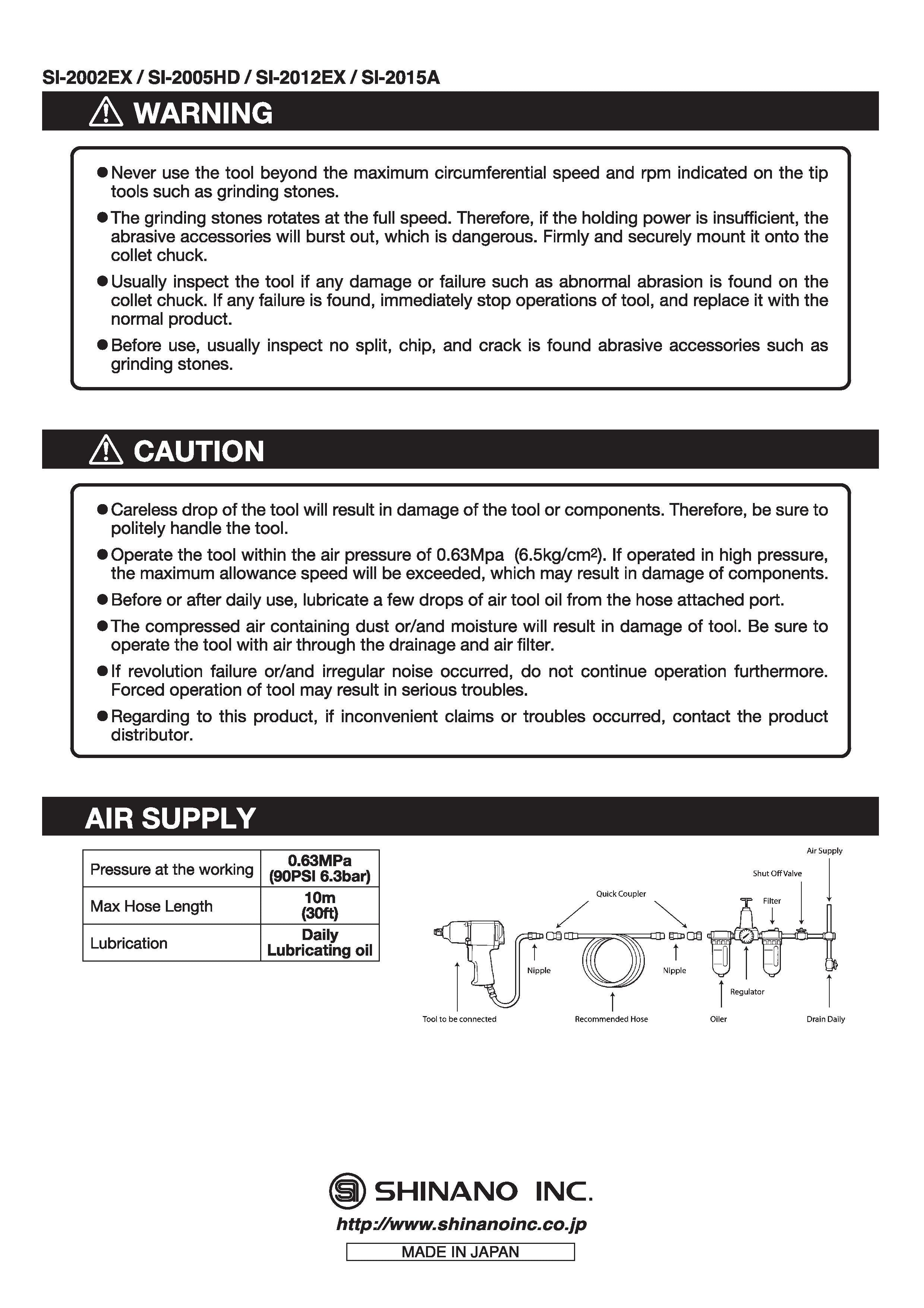 Instruction Manual for Die Grinders | Shinano Inc
