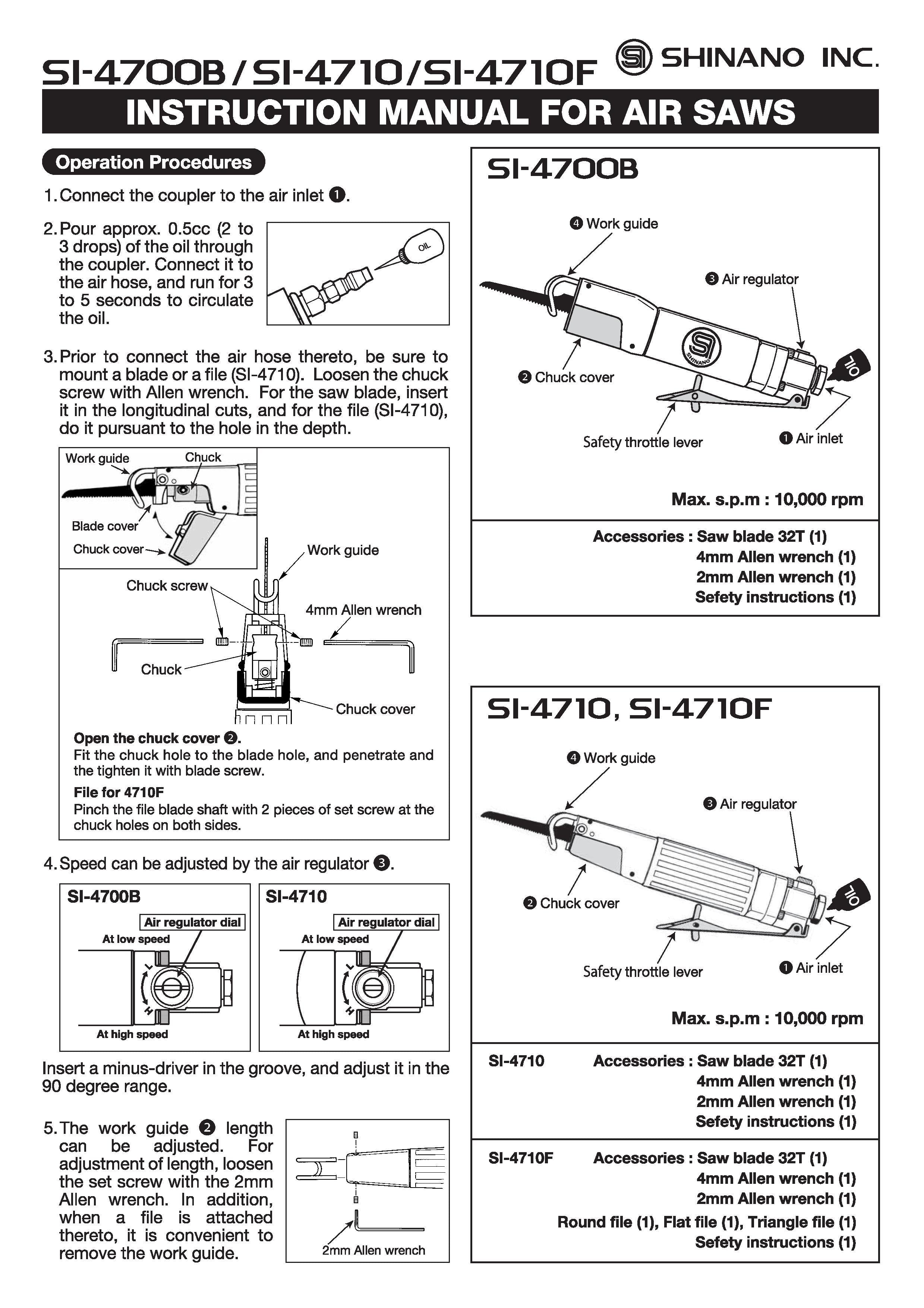 AAir Saw Piston Drive Instruction Manual for SI-4700B, SI-4710, & SI-4710F