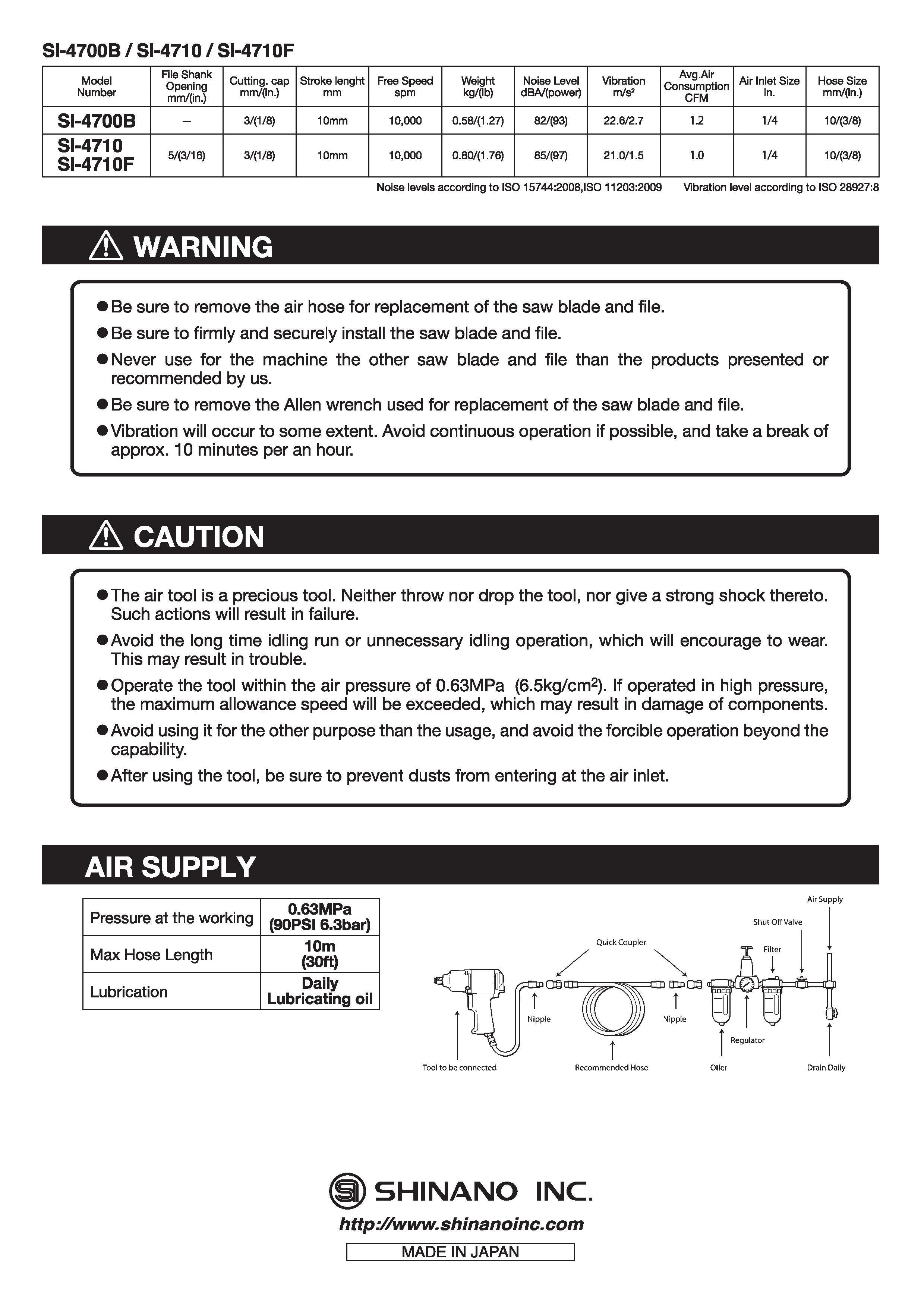 AAir Saw Piston Drive Instruction Manual for SI-4700B, SI-4710, & SI-4710F