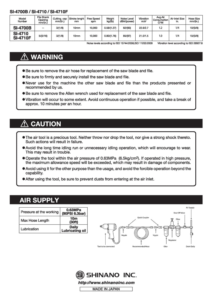 AAir Saw Piston Drive Instruction Manual for SI-4700B, SI-4710, & SI-4710F